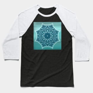 Aqua Blue Gradient Mandala Design Baseball T-Shirt
